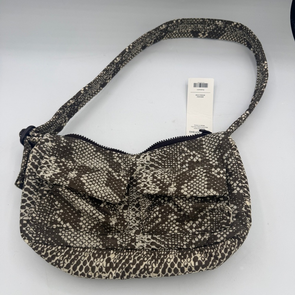 Baggu Cargo Shoulder Bag Snakeskin Print Recycled Nylon Brown Cream NWT